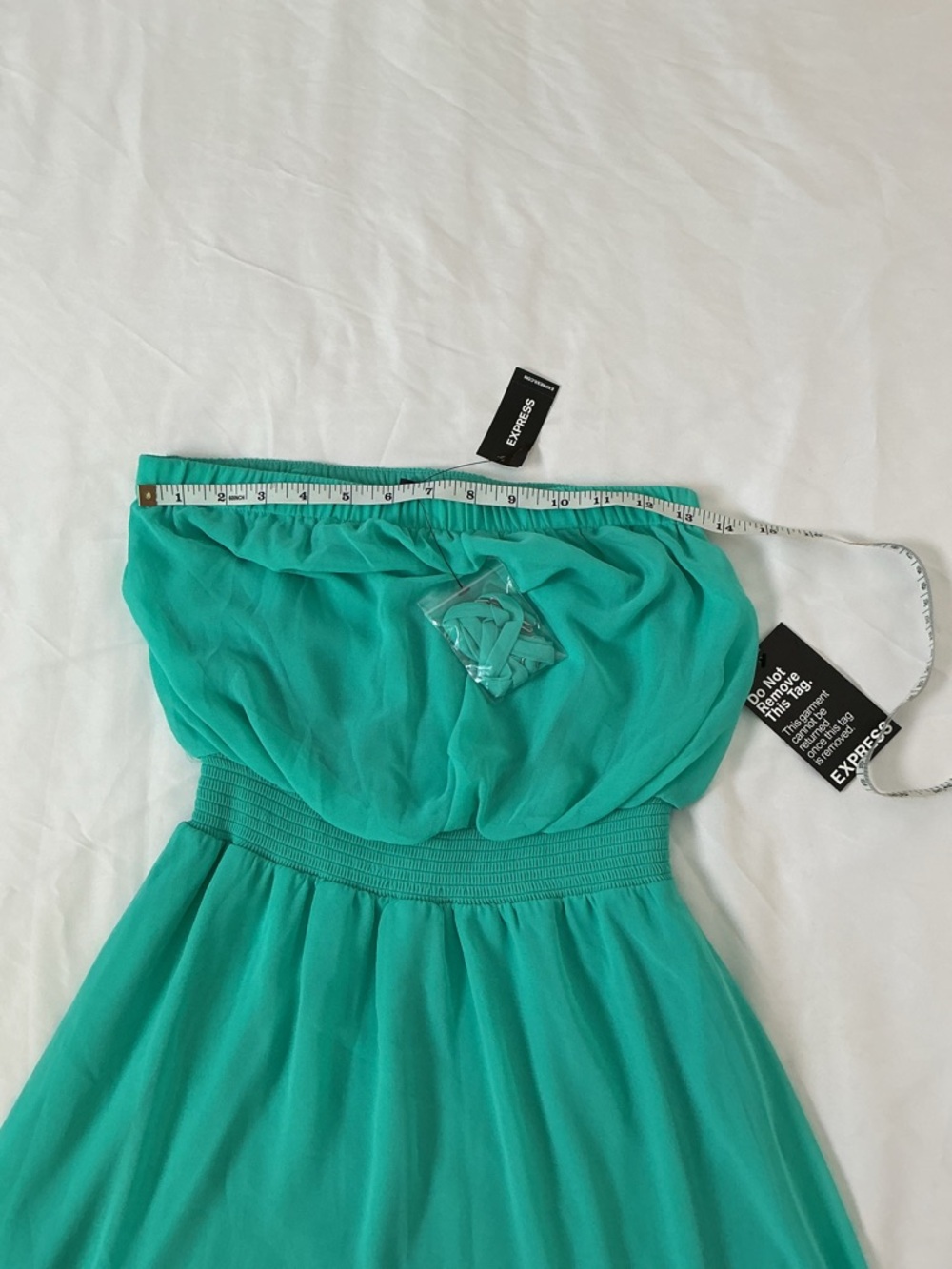 Express Strapless Turquoise Dress NWT Size XS Flowy Elastic Waist - Picture 4 of 6